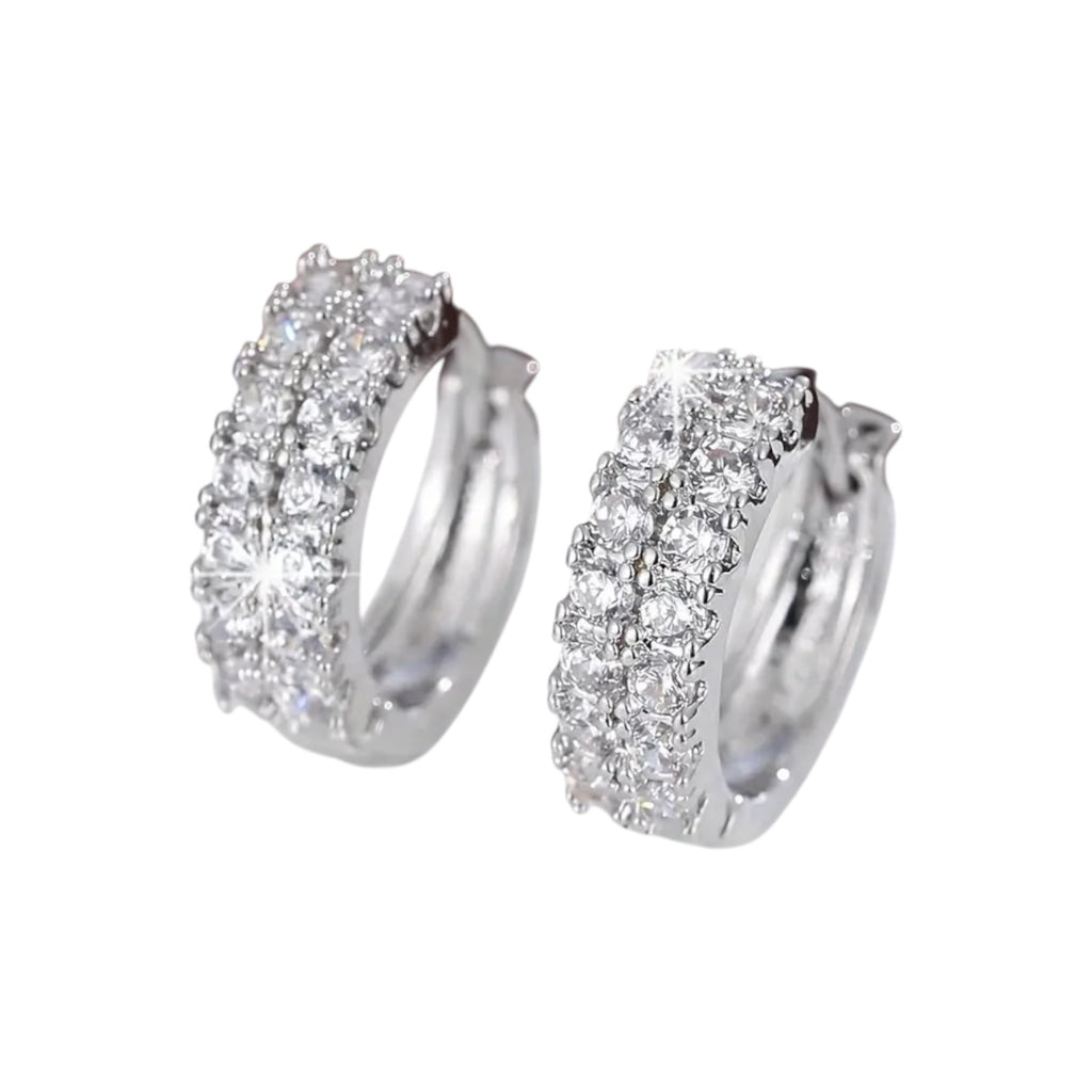 Kleine zilveren oorringen met dubbele rij steentjes