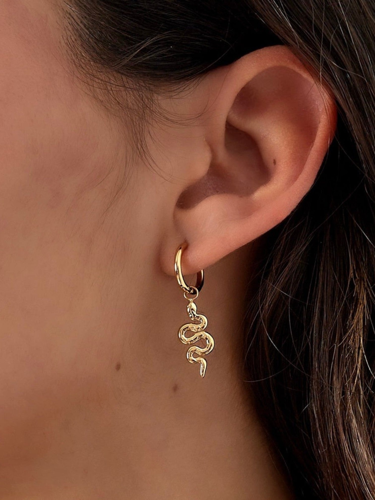 WILDSIDE gold-tone hoop earrings with dangling snake charms. Polished finish, intricate detailing.