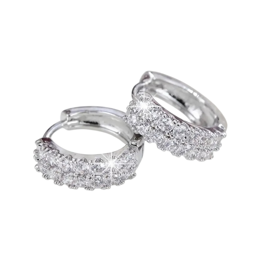 Kleine zilveren oorringen met dubbele rij steentjes