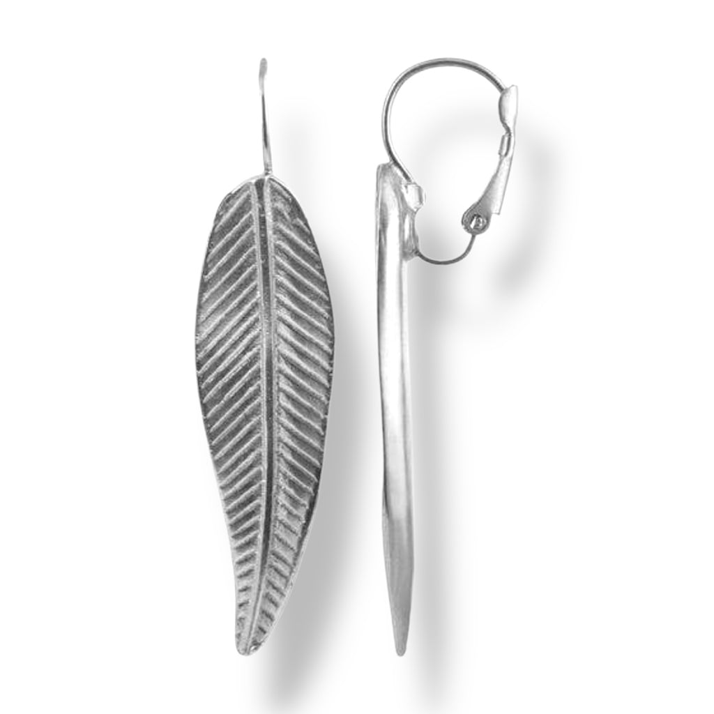 Zilveren blad leaf oorbellen