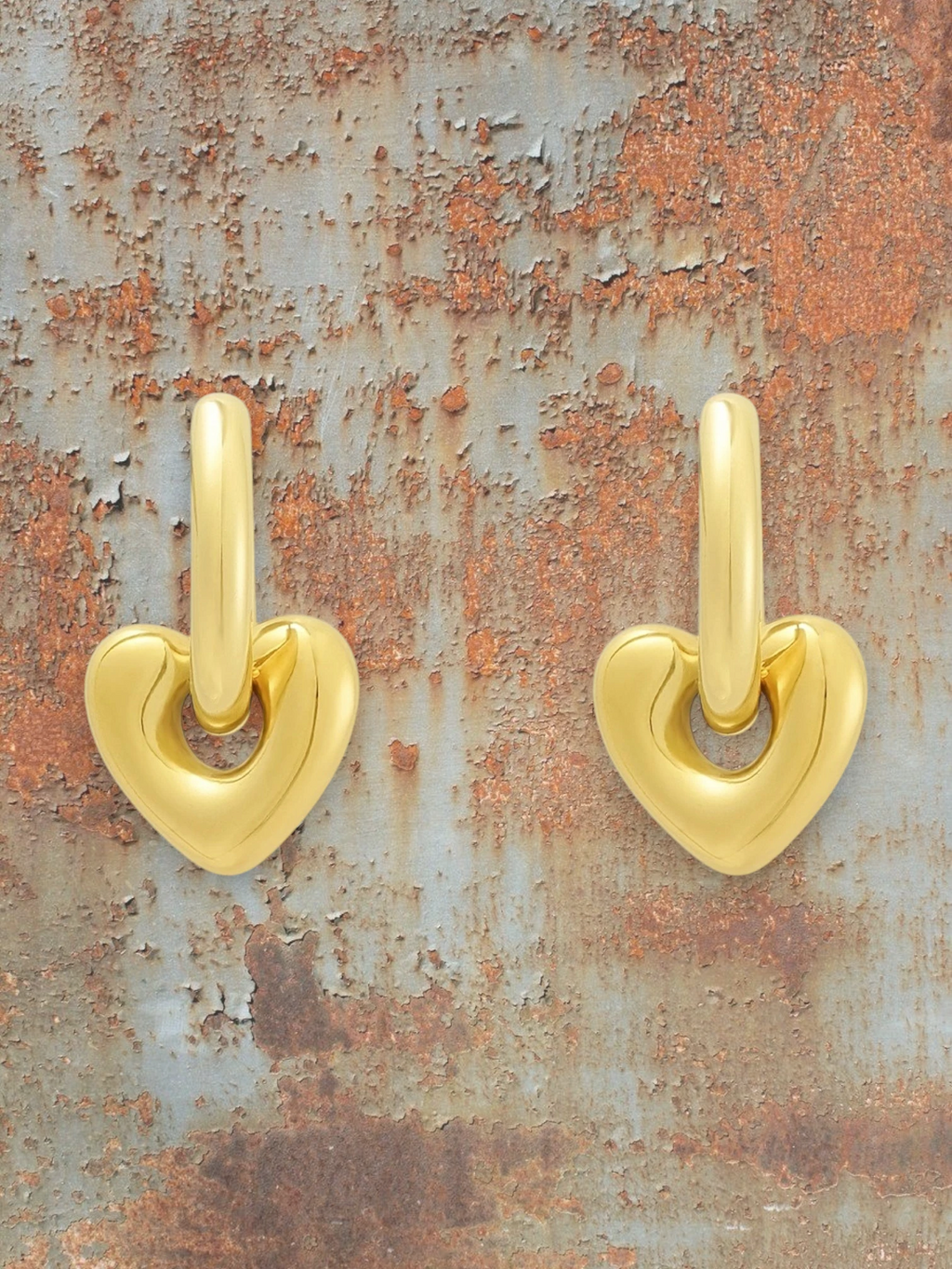 WILDSIDE gold-tone heart drop earrings with polished finish and classic hoop.