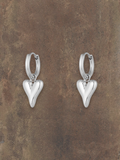 WILDSIDE silver steel puffy heart hoop earrings with polished finish, perfect for everyday wear.