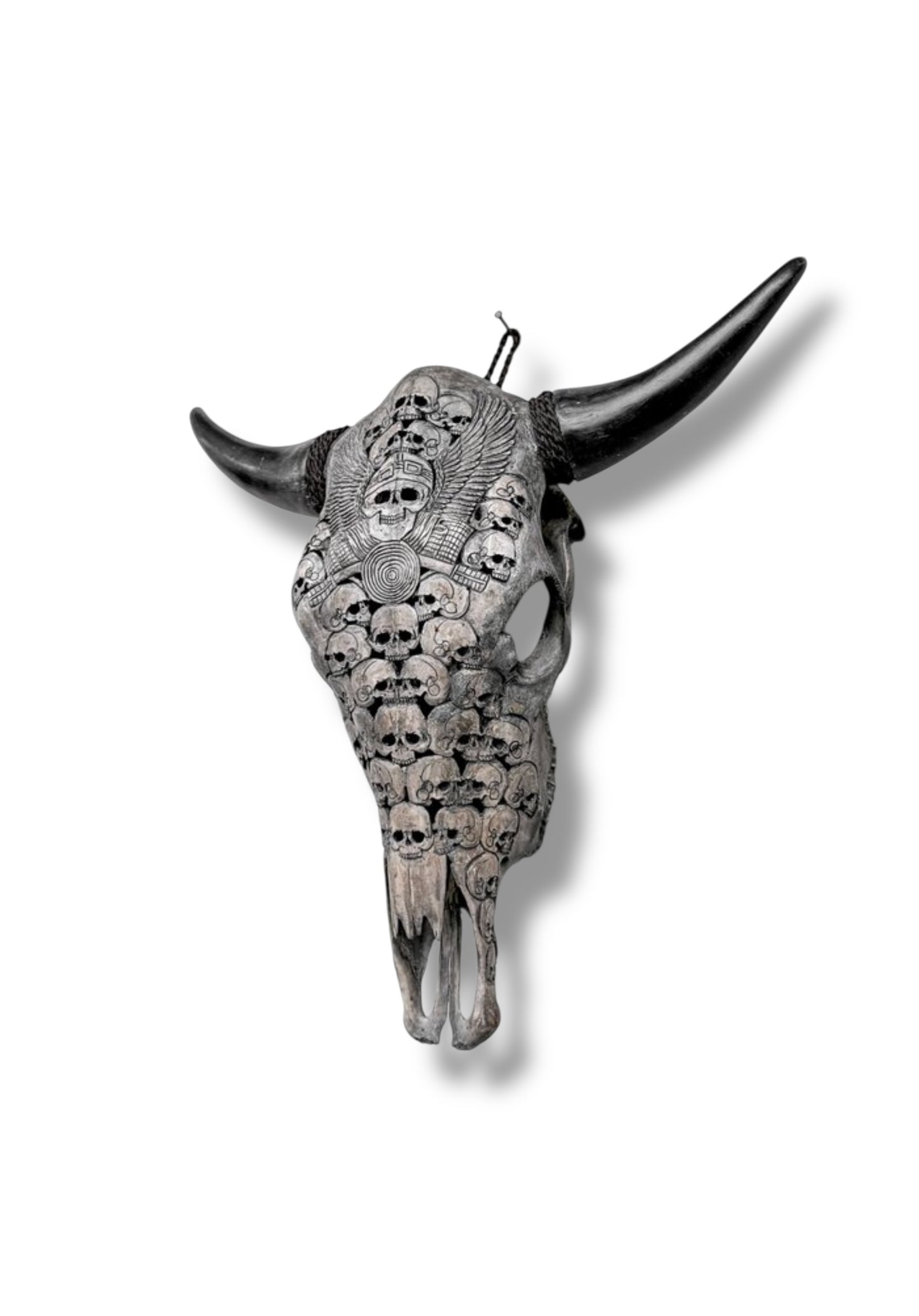Handgesneden  Stieren Schedel met skulls