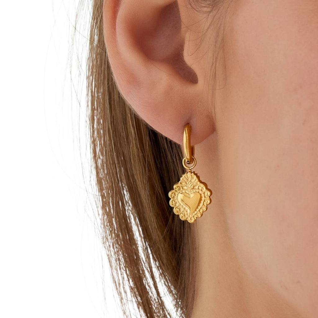 Gouden Sacred Heart Oorbellen