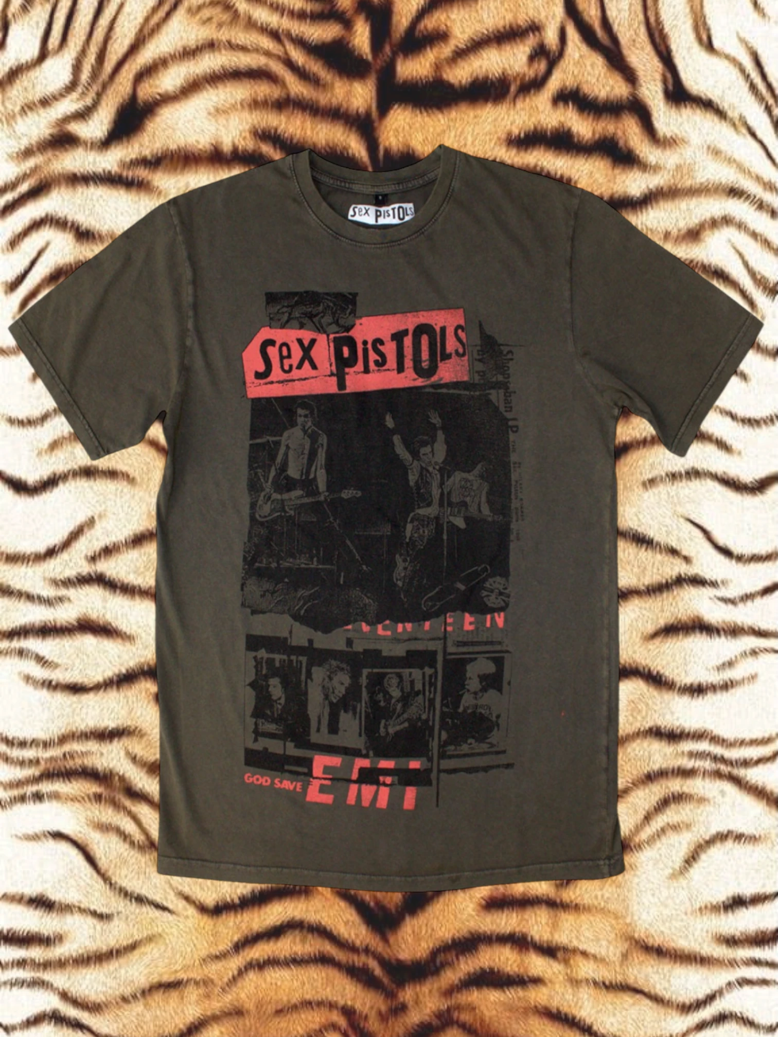 The Sex Pistols Unisex Stone Wash T-Shirt: Photo Collage (Green)