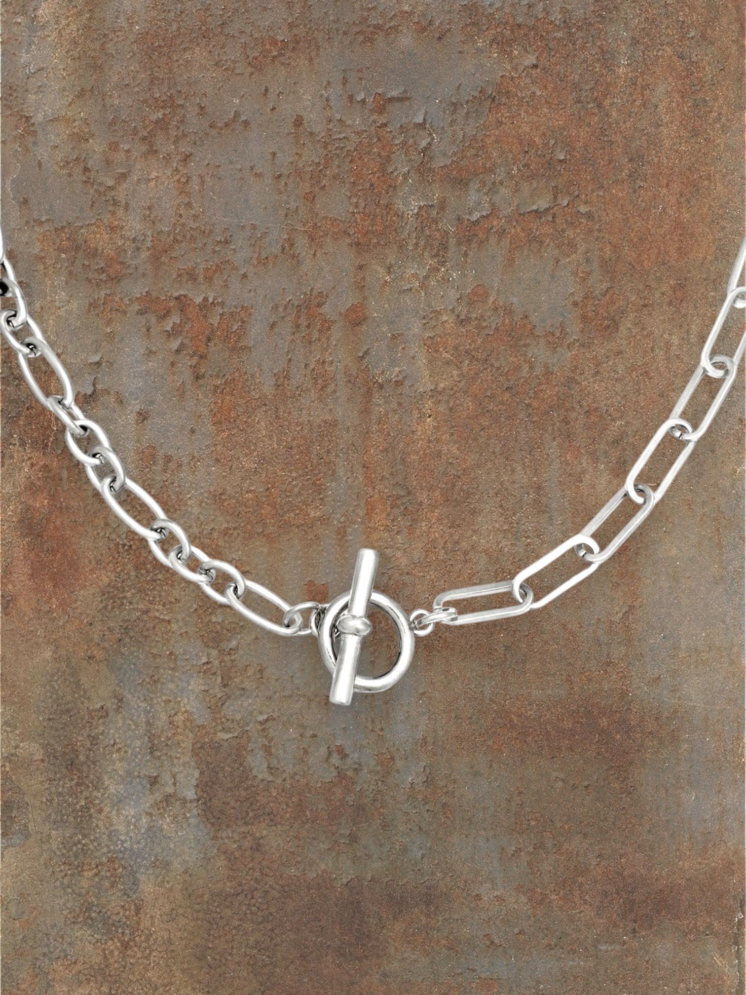 WILDSIDE silver stainless steel chain necklace with toggle clasp. Water-resistant and durable.