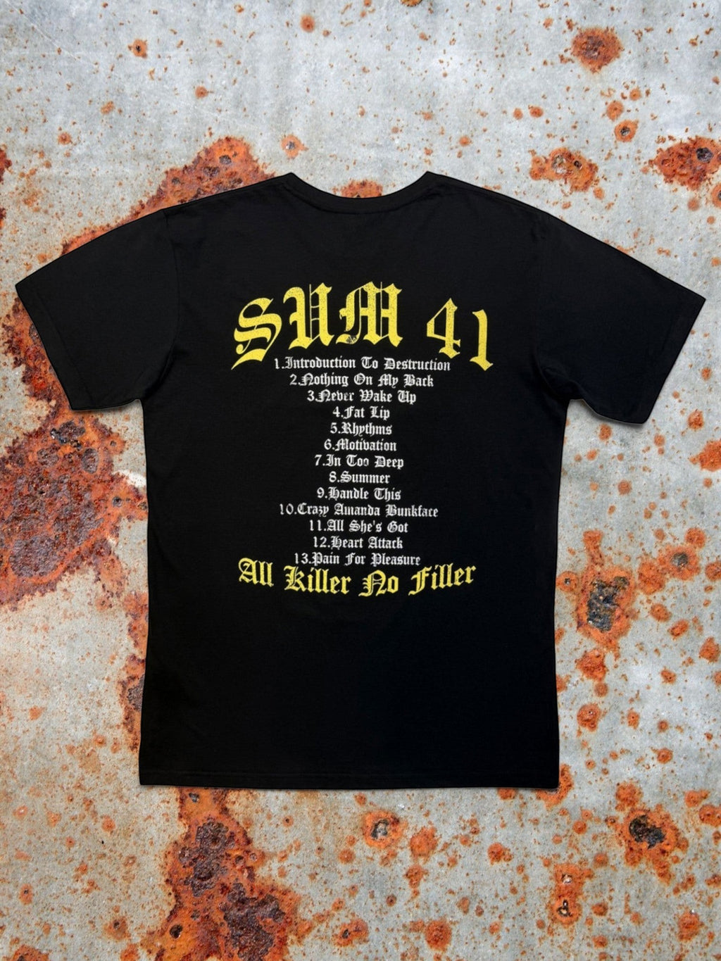 Camiseta Sum 41 Premium Carbon – Tracklist de All Killer No Filler (100% algodón peinado, acabado suave premium)