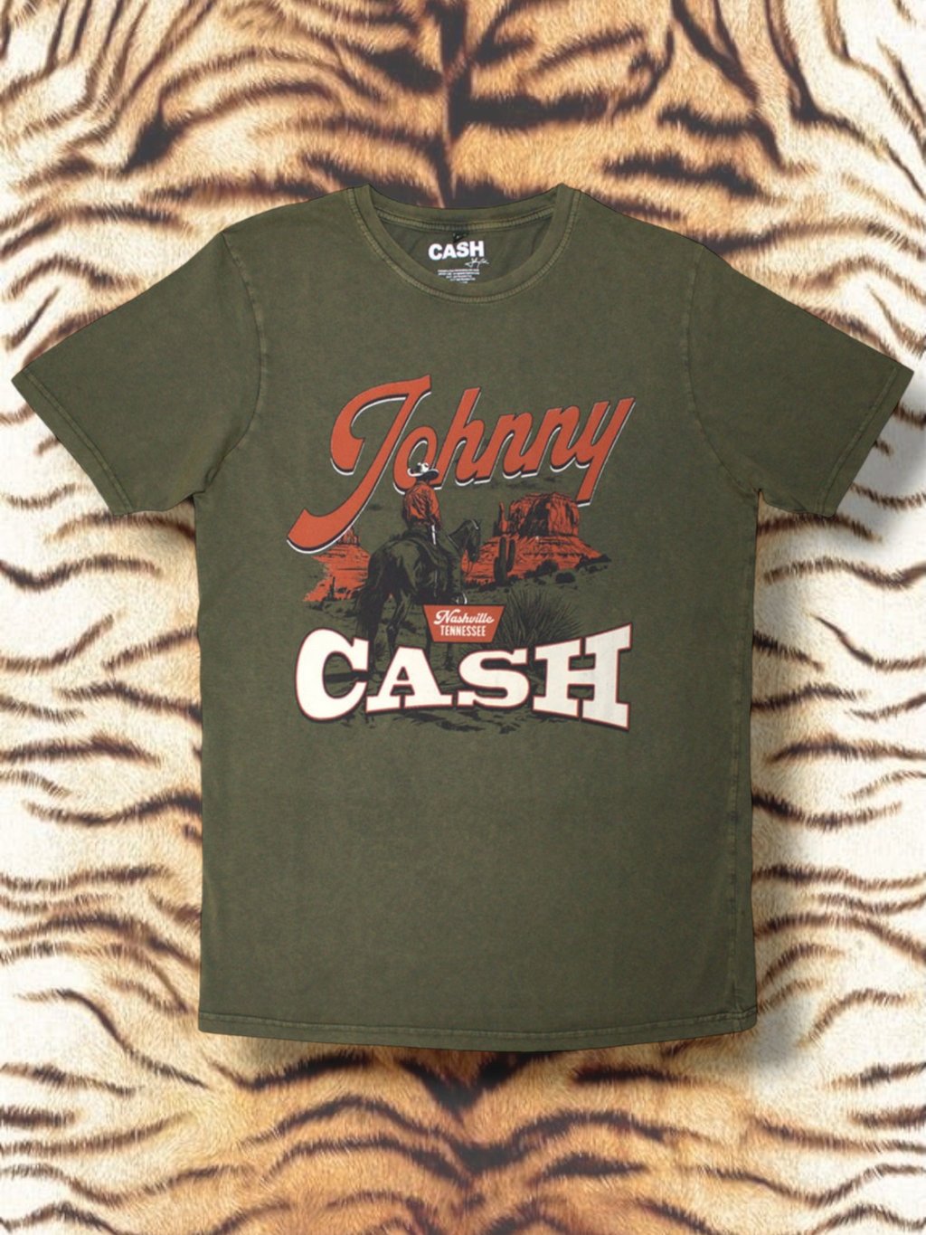 Johnny Cash Unisex Stone Wash T-Shirt: Desert Cowboy (Green)