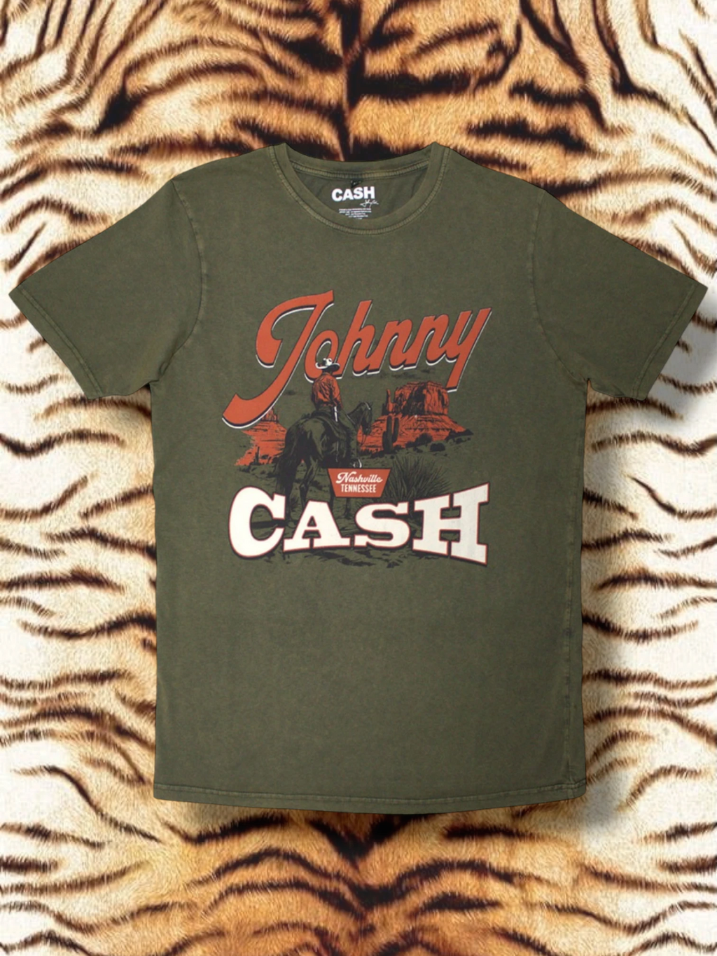 Johnny Cash Unisex Stone Wash T-Shirt: Desert Cowboy (Green)