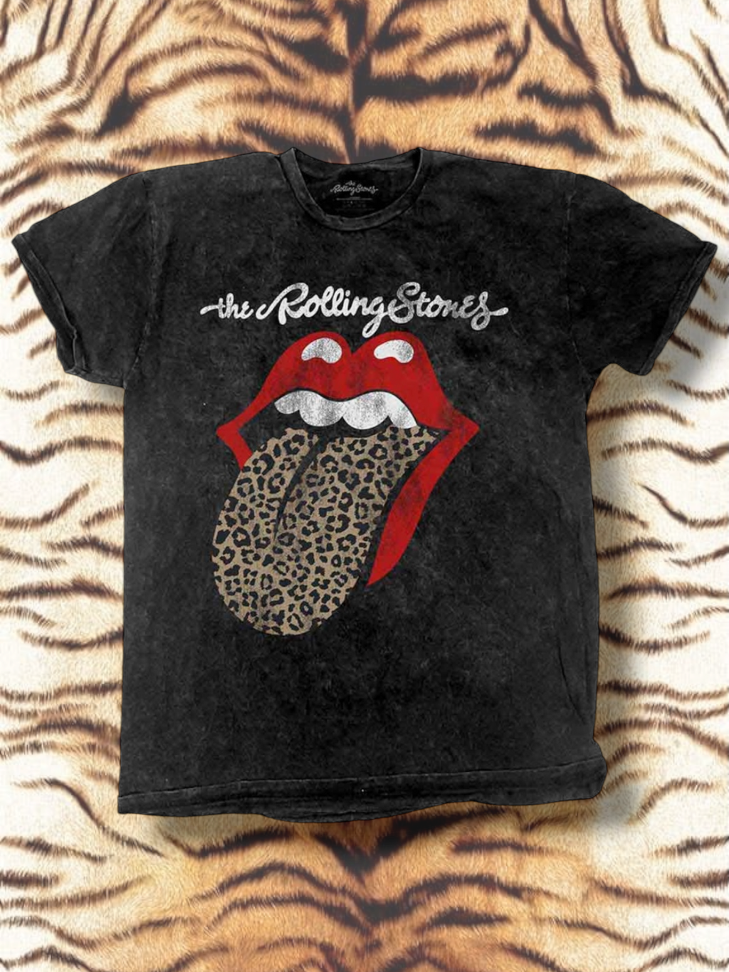 The Rolling Stones Unisex T-Shirt: Leopard Tongue (Black) (Wash Collection)