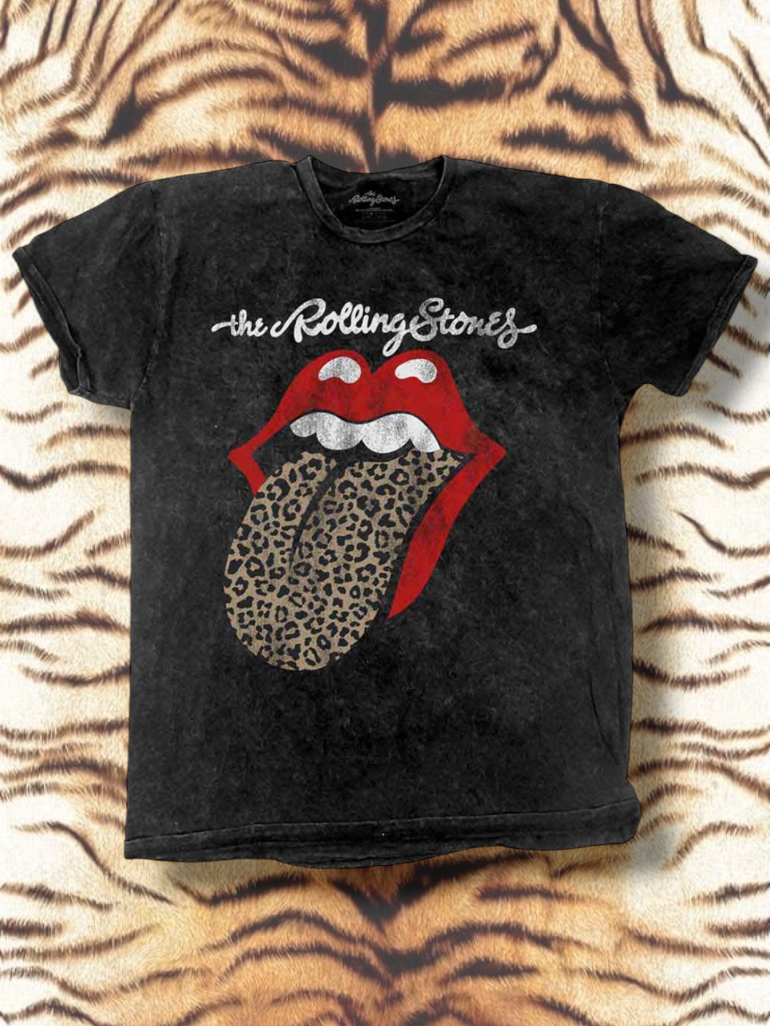 The Rolling Stones Unisex T-Shirt: Leopard Tongue (Black) (Wash Collection)