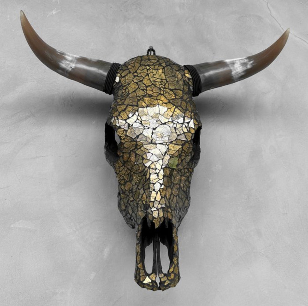 Buffalo skull - Glass mosaic gold