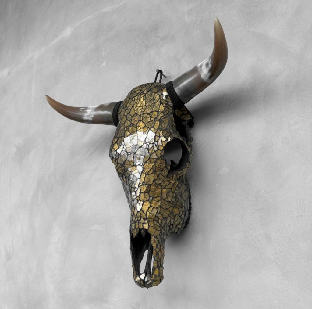 Buffalo skull - Glass mosaic gold