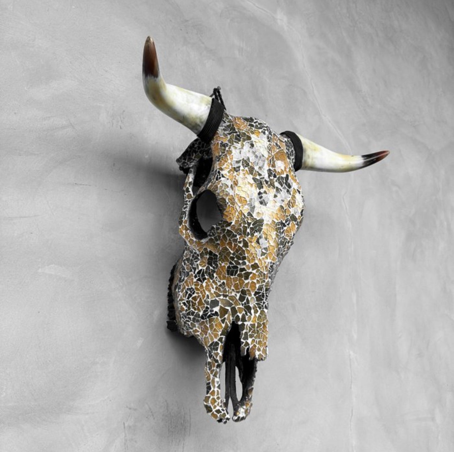 Bull Skull - Gold &amp; Green Glass Mosaic