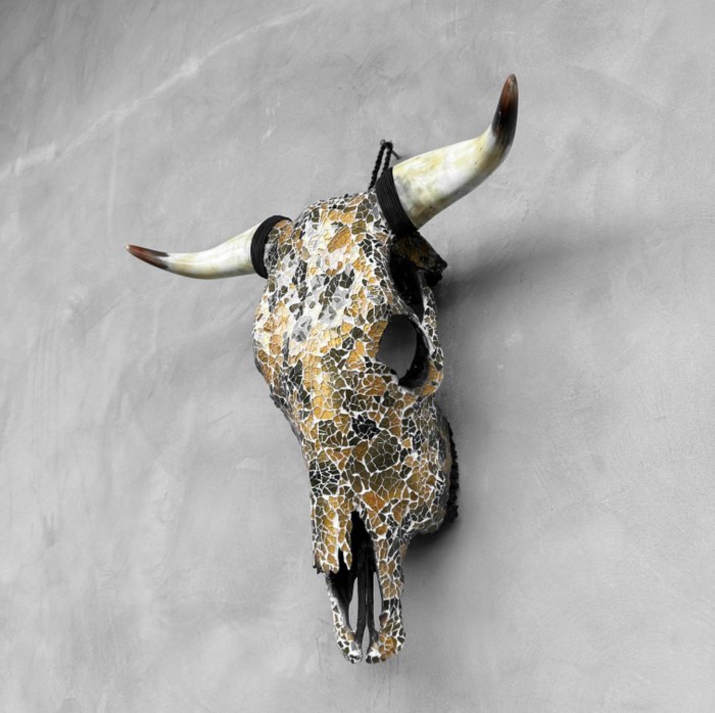 Bull Skull - Gold &amp; Green Glass Mosaic