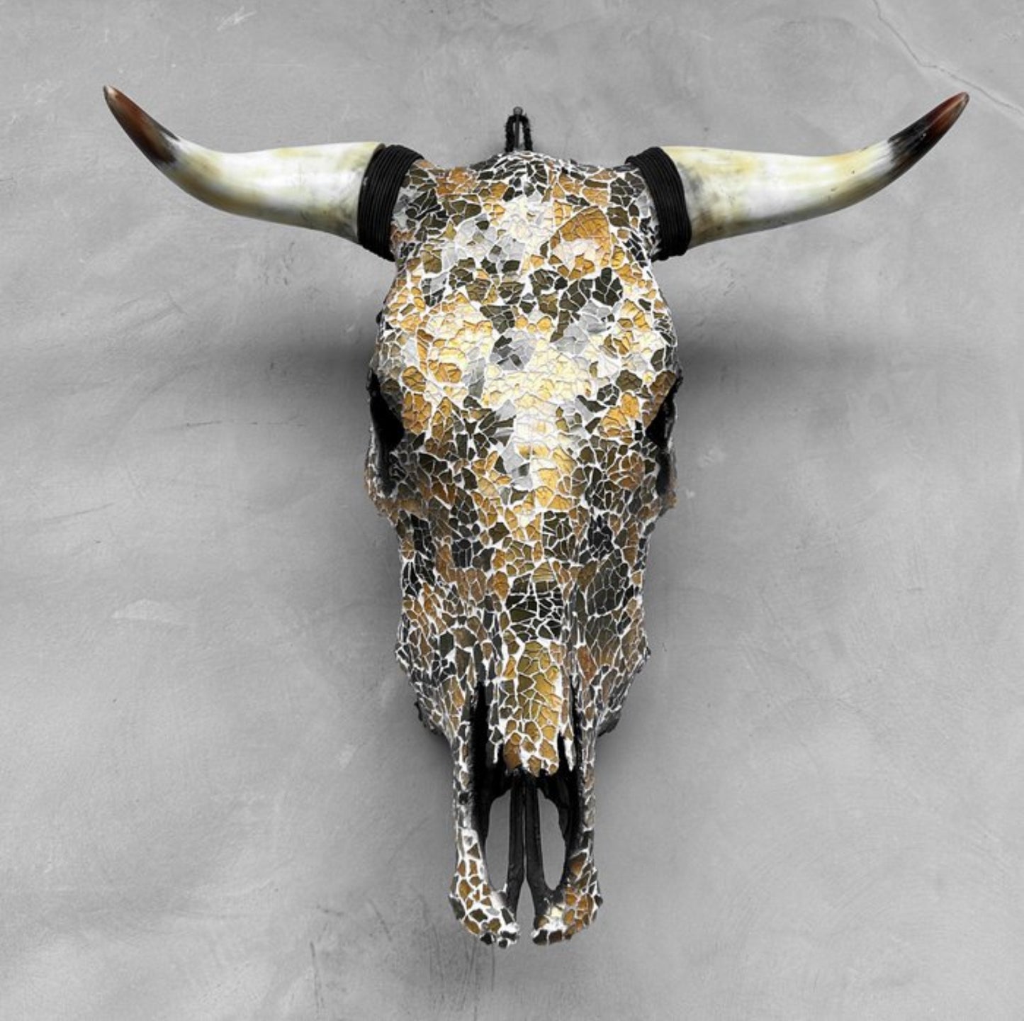 Bull Skull - Gold &amp; Green Glass Mosaic