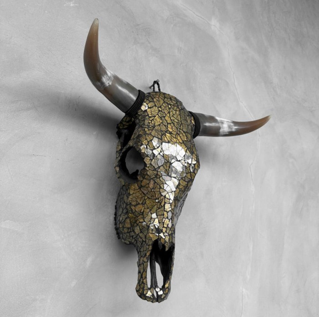 Buffalo skull - Glass mosaic gold