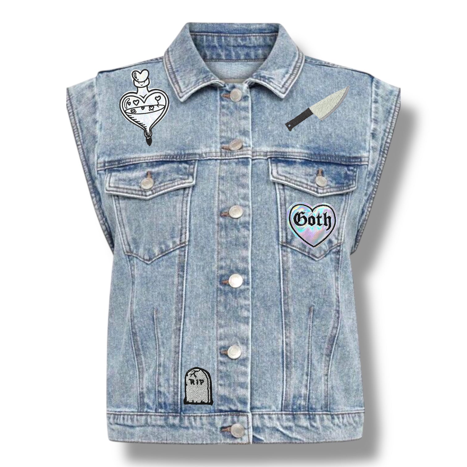 Parche bordado con plancha de vinilo holográfico gótico