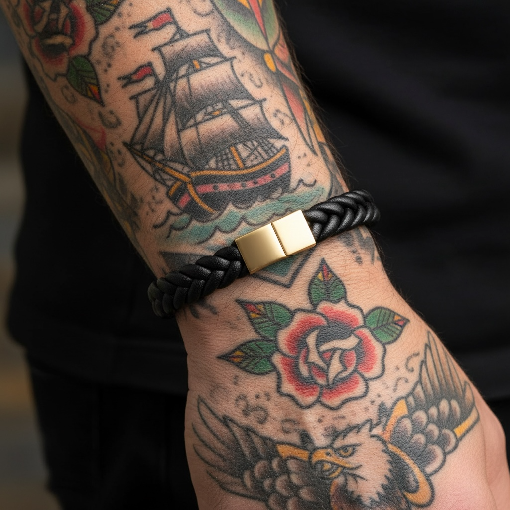 Zwarte Leren Armband