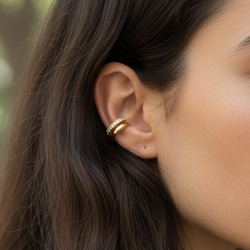 Gouden dubbele Ear cuff met steentjes