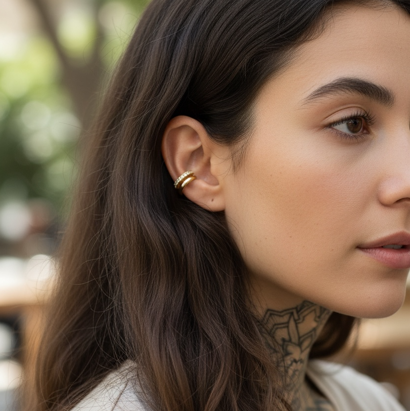 Gouden dubbele Ear cuff met steentjes