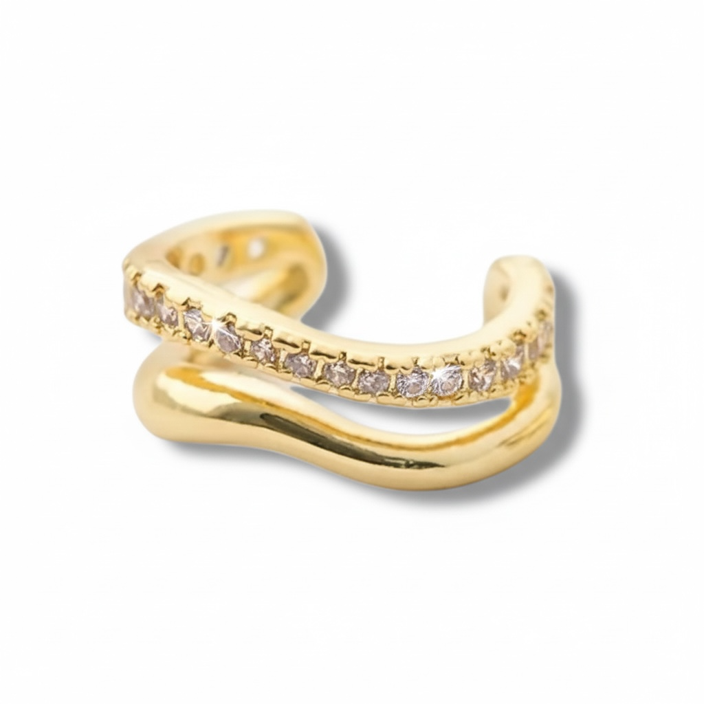Gouden dubbele Ear cuff met steentjes