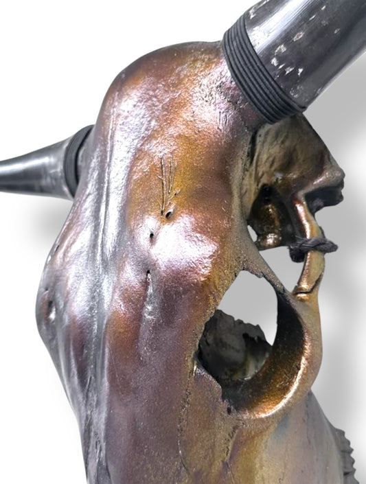 Stieren schedel metallic bruin