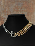 WILDSIDE mixed metals chain necklace in silver and gold stainless steel with a toggle clasp.