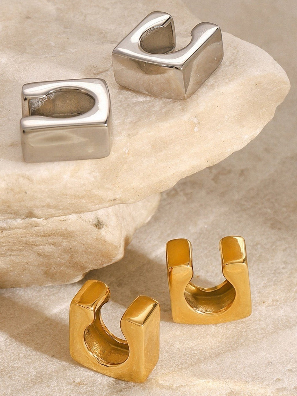 WILDSIDE gold and silver statement ear cuffs. Modern, geometric design, no piercing needed.