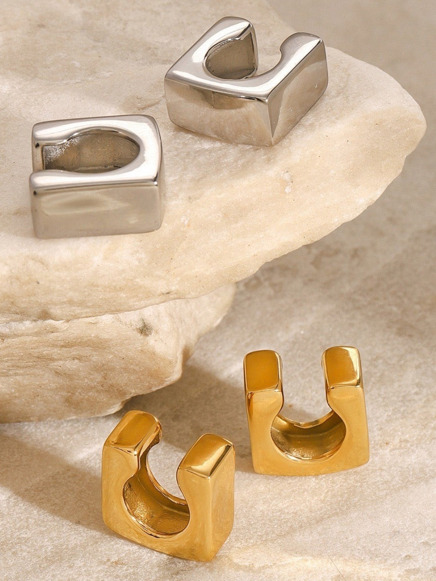 WILDSIDE gold and silver statement ear cuffs. Modern, geometric design, no piercing needed.
