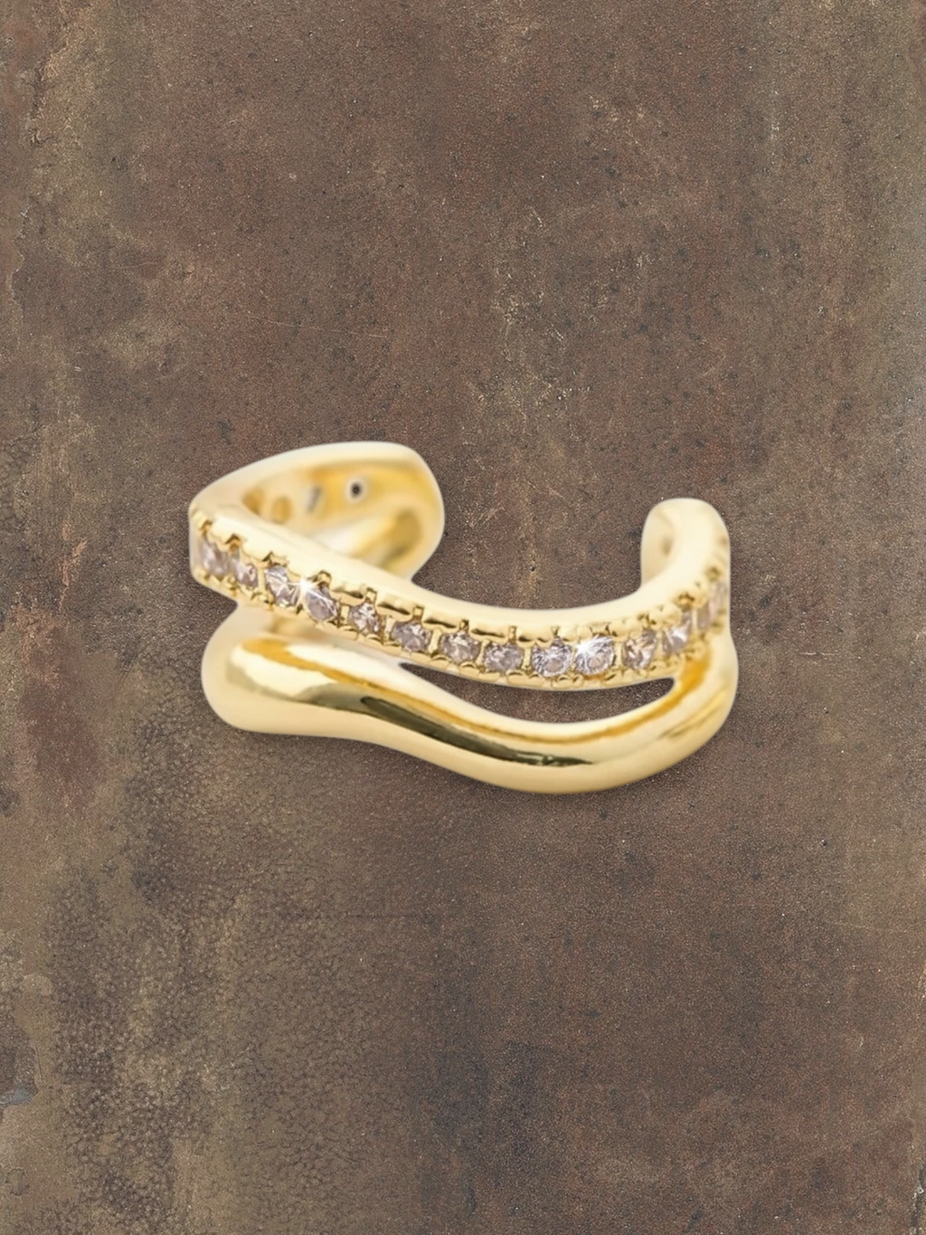 WILDSIDE gold double ear cuff with small clear stones, no piercing needed.