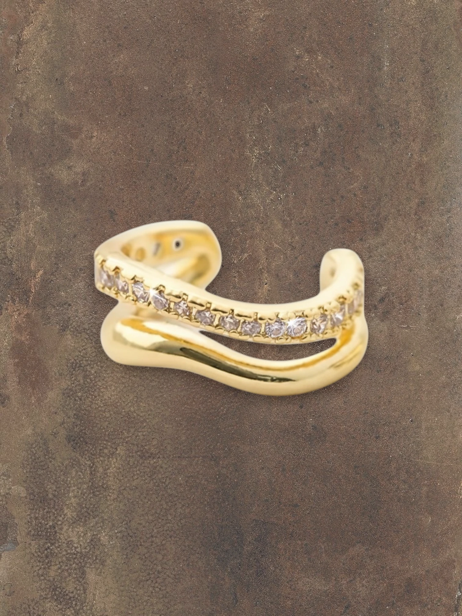 WILDSIDE gold double ear cuff with small clear stones, no piercing needed.