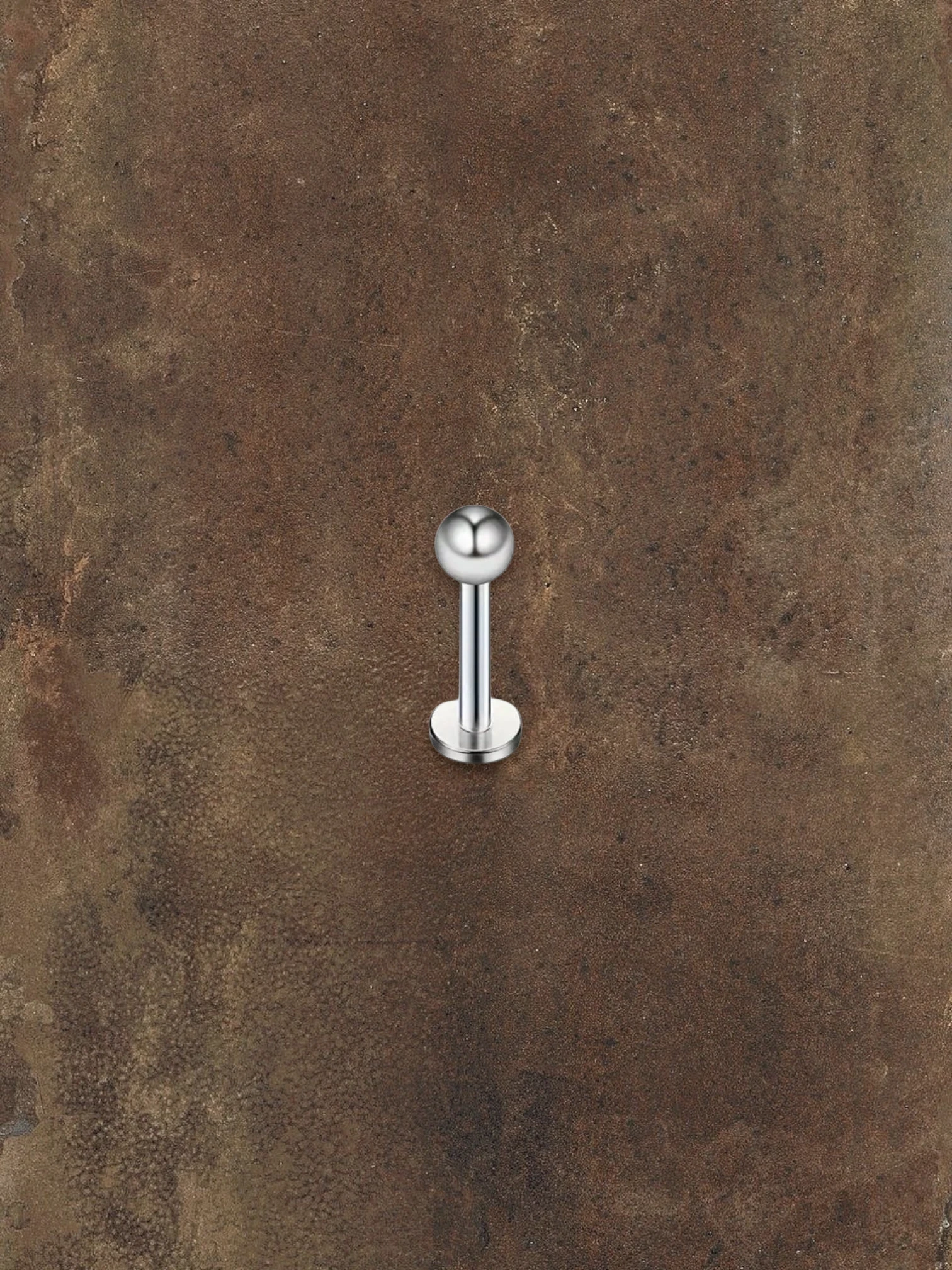 WILDSIDE silver labret piercing with a ball end and flat disc base. Elegant and durable for everyday wear.