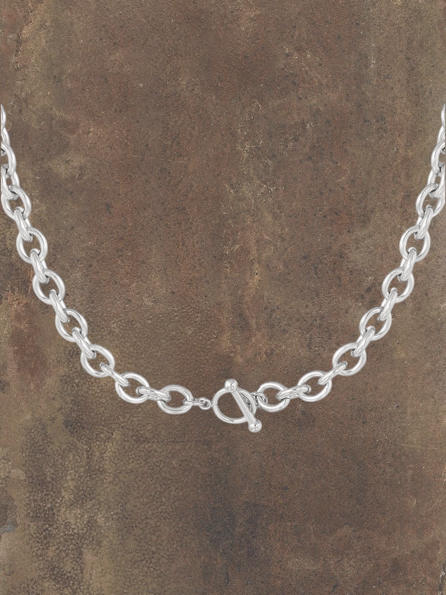 WILDSIDE silver stainless steel chain necklace with toggle clasp. Water-resistant and durable for everyday wear.