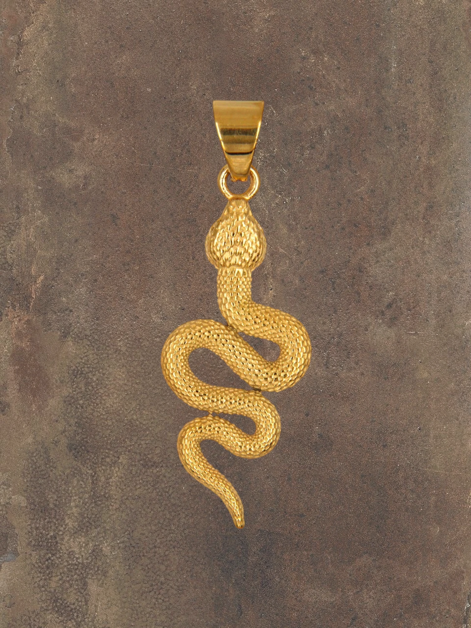 WILDSIDE gold-tone stainless steel coiled snake pendant, 28mm x 40mm, hand-polished finish.