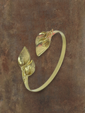 WILDSIDE gold-tone open cuff bracelet with realistic leaf motifs. Elegant botanical statement jewelry.