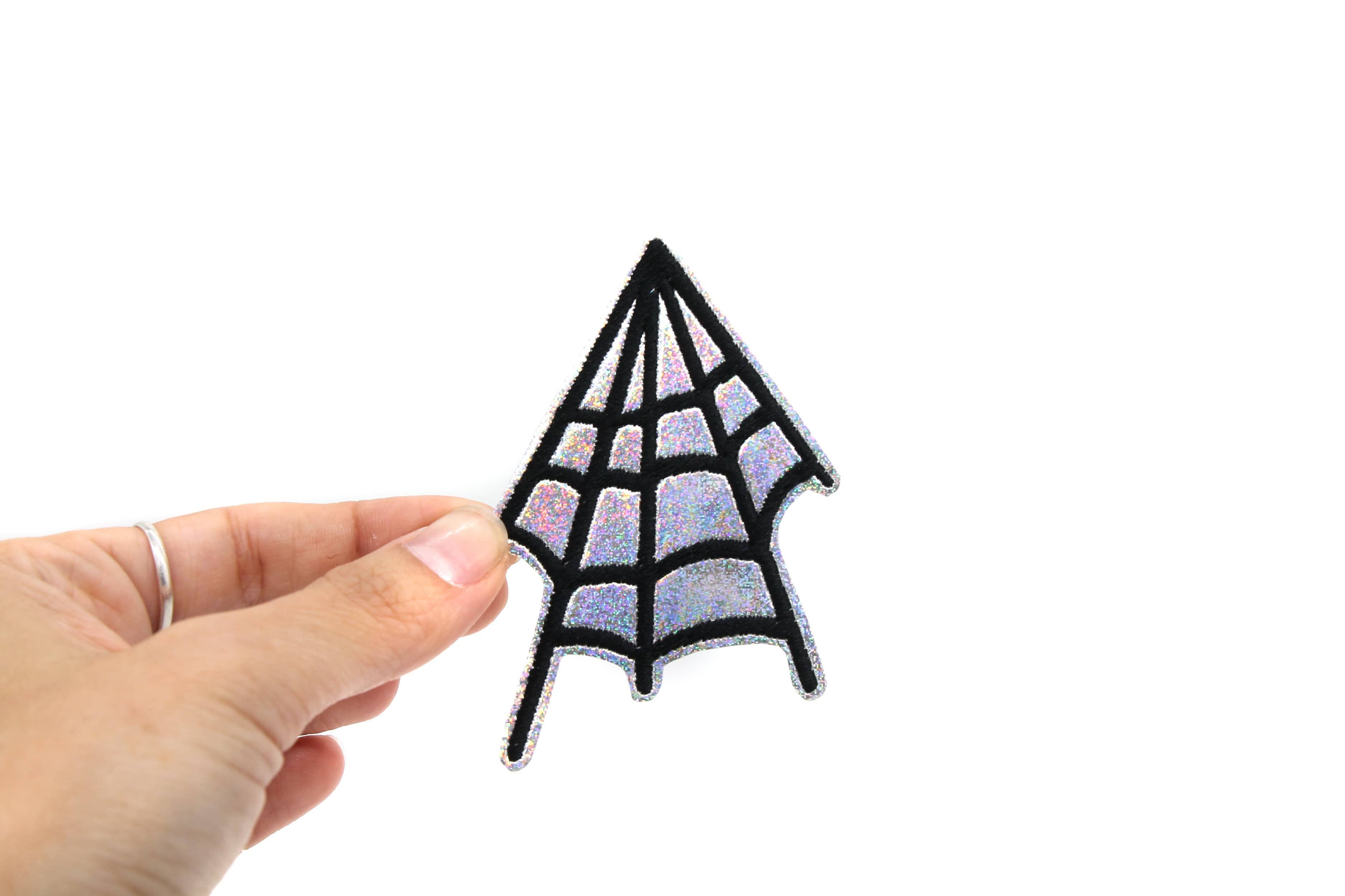 Silver Glitter Holographic Spider Web Iron On Vinyl Patch