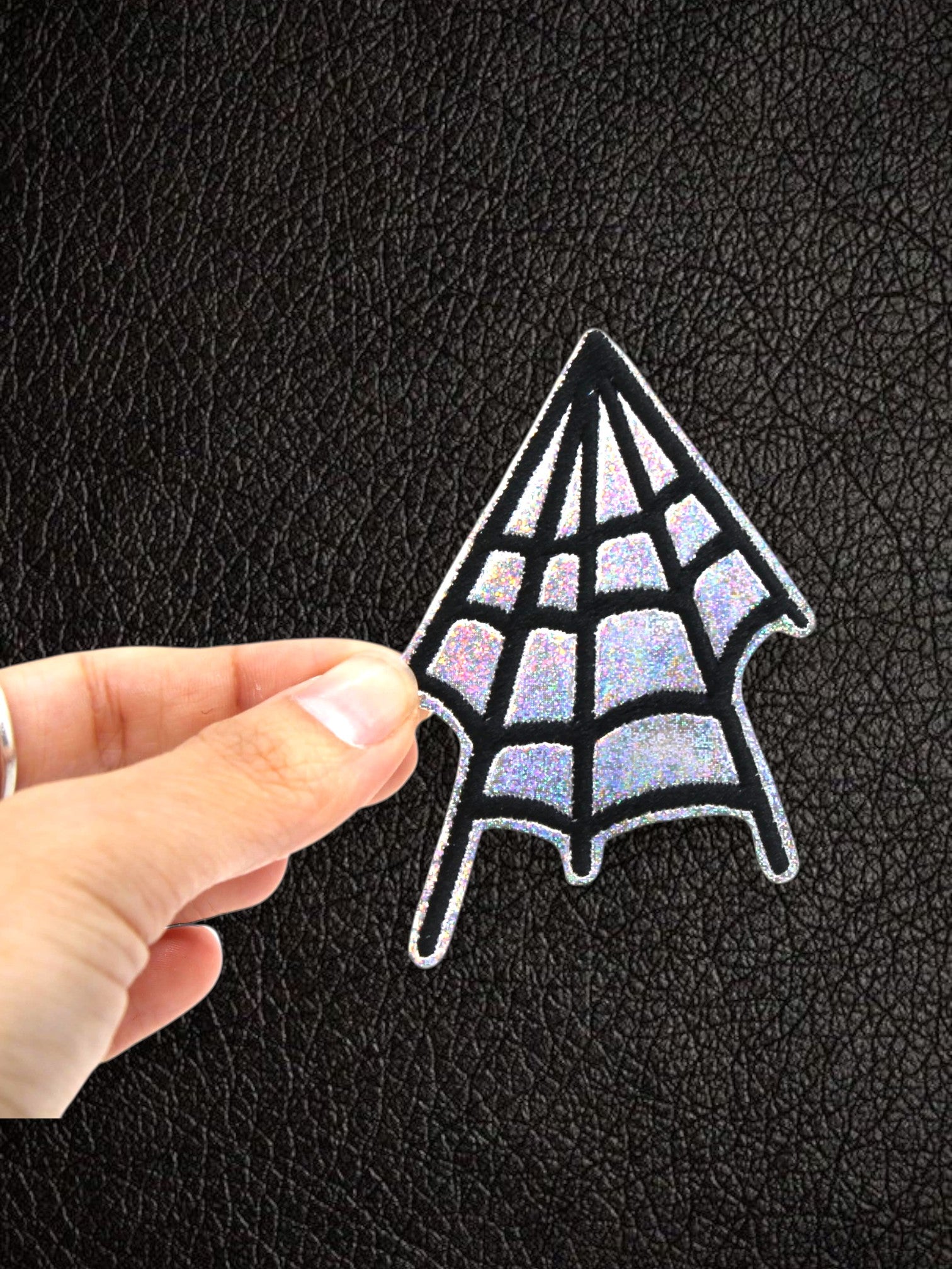 Silver Glitter Holographic Spider Web Iron On Vinyl Patch