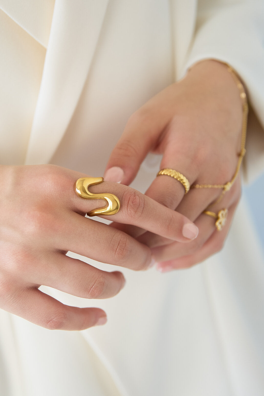 Elegant Adjustable Statement Ring in Silver & Gold