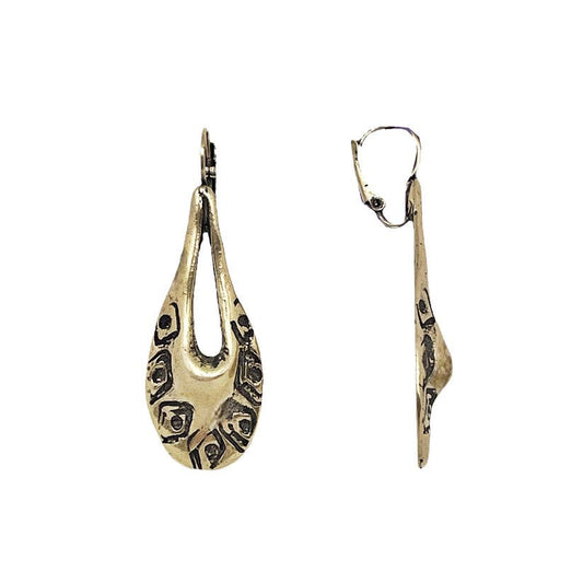 Sleepy teardrop crossbow earring engraved in gold