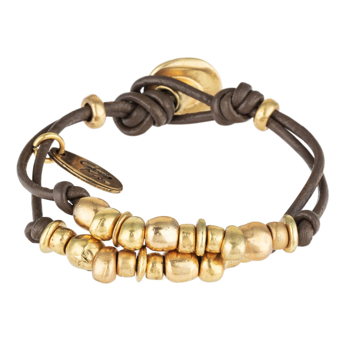 Double leather bracelet in brown with gold plating