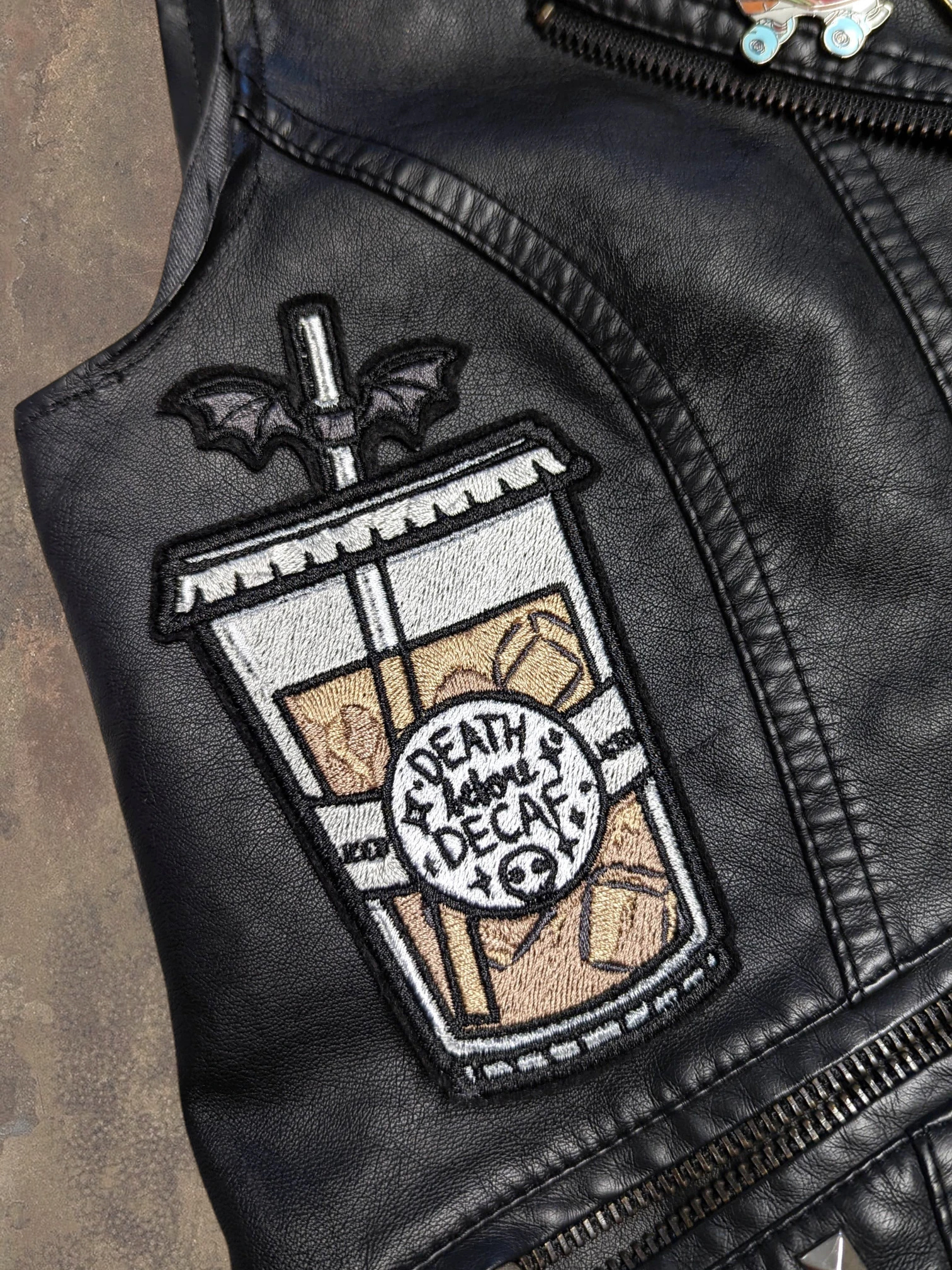 Spooky Death Before Decaf Iced Coffee Embroidered Patch
