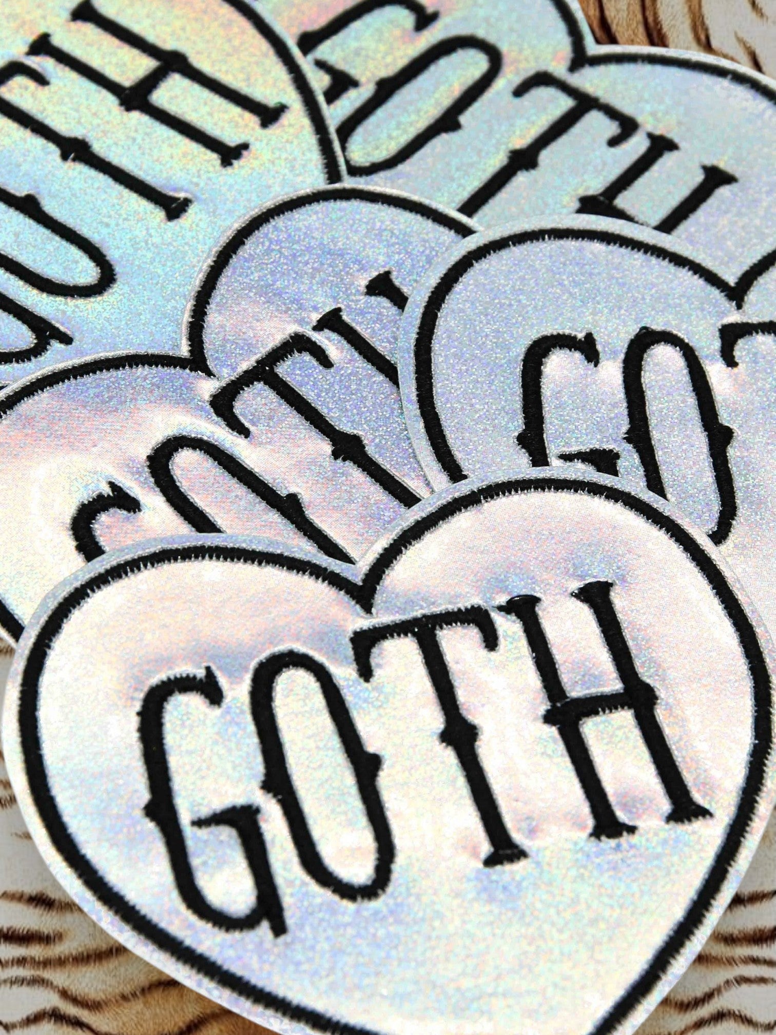 Goth Holographic Vinyl Glitter Heart Iron On Patch