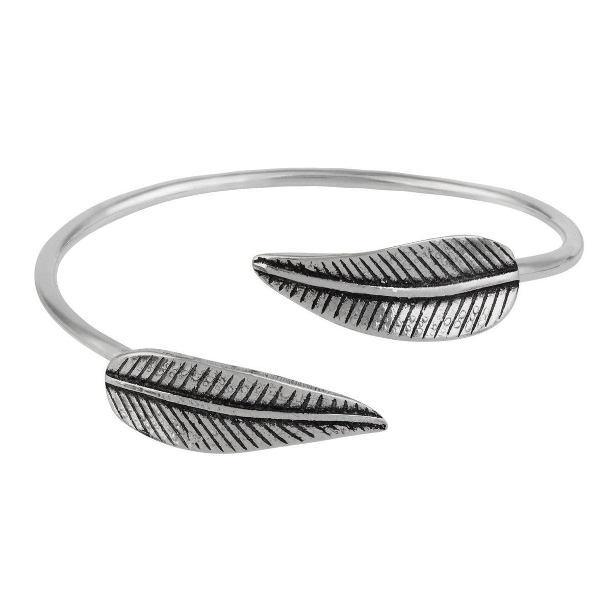 Silver plated feather hoop bracelet