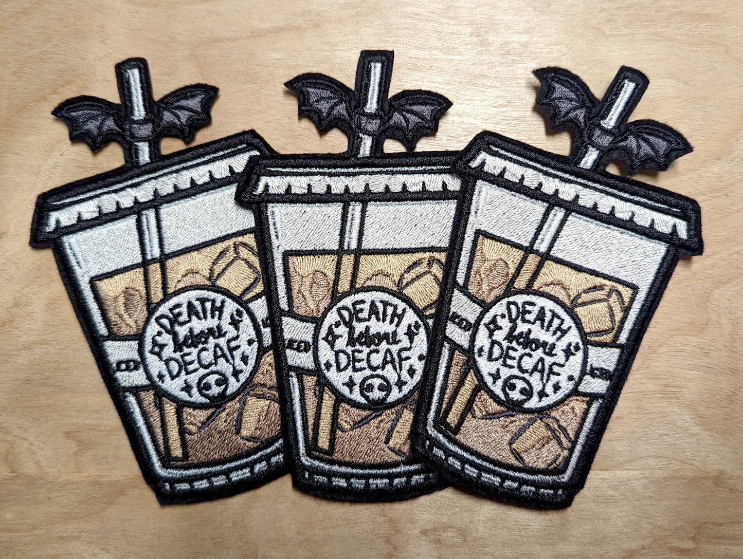 Spooky Death Before Decaf Iced Coffee Embroidered Patch