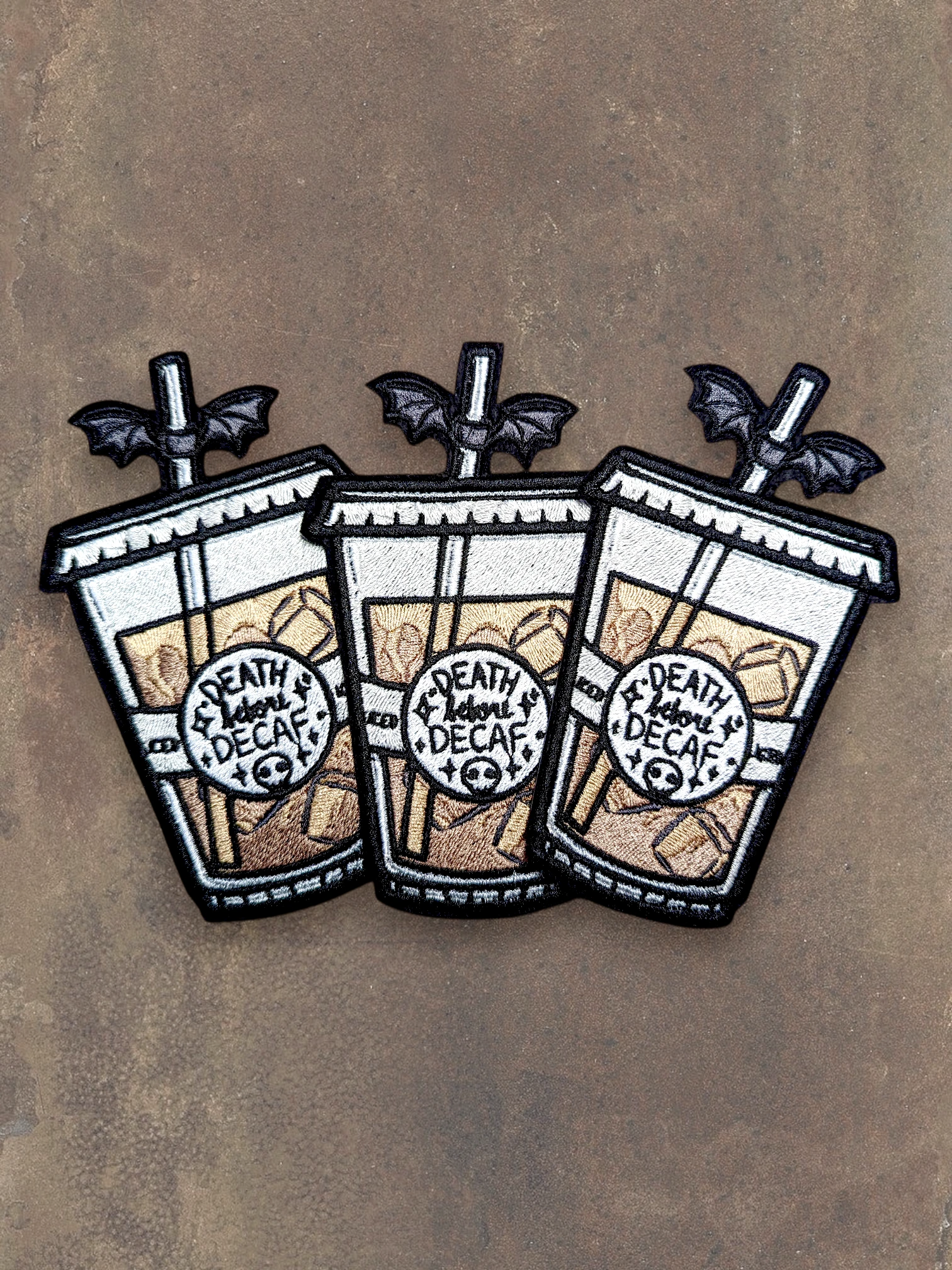Spooky Death Before Decaf Iced Coffee Embroidered Patch