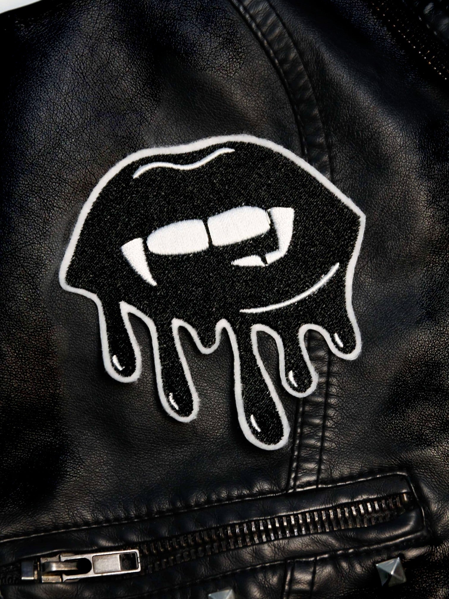 Black Bloody Vampire Kiss Embroidered Iron on Patch