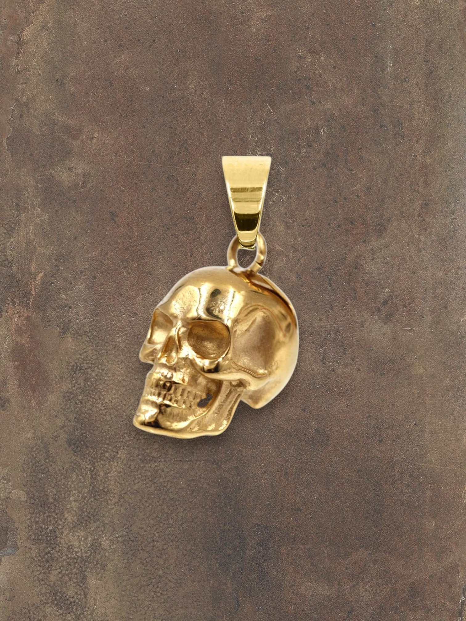 WILDSIDE polished 316L steel skull pendant, 12mm x 20mm, hand-polished for a bright finish.