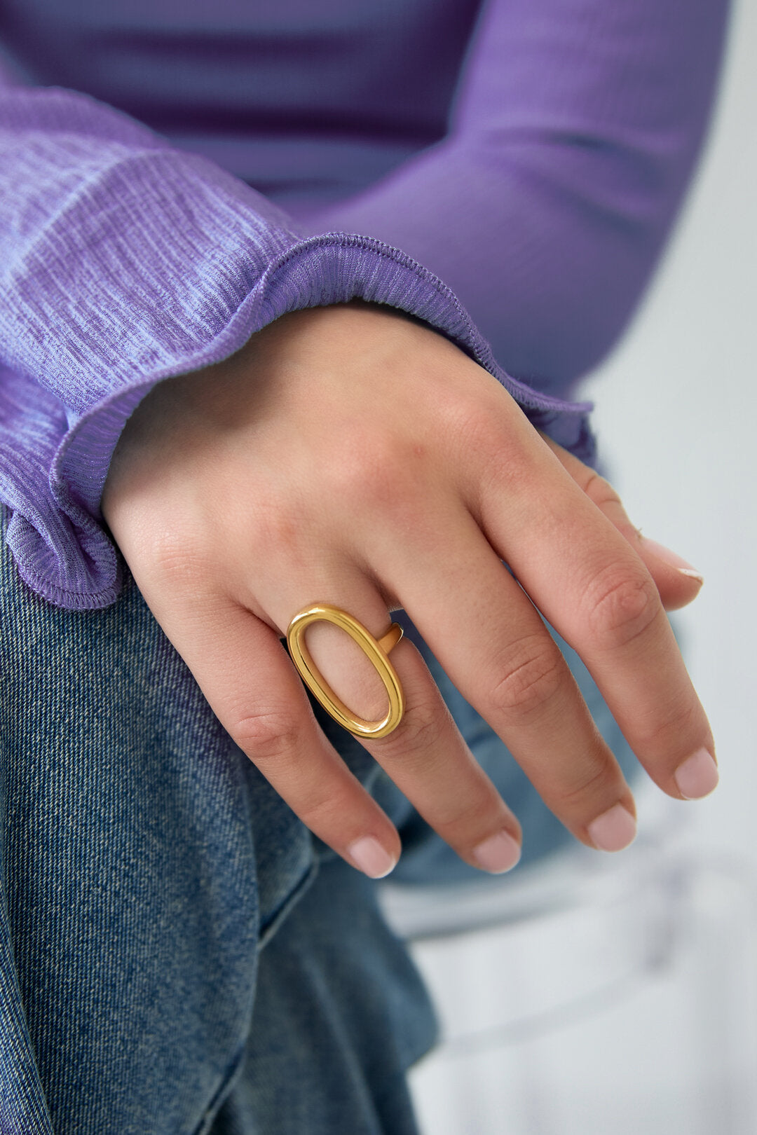 Elegant Minimalist Adjustable Ellipse Ring - Silver & Gold