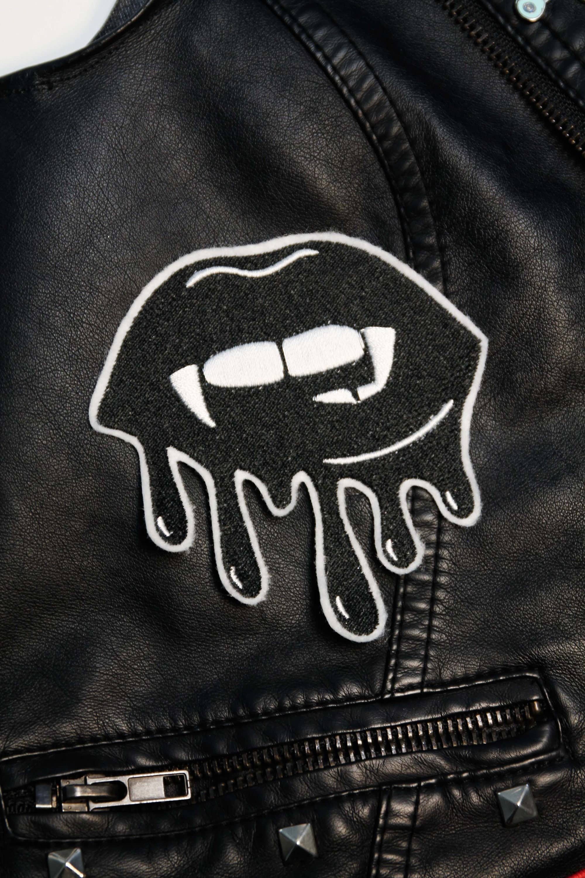 Black Bloody Vampire Kiss Embroidered Iron on Patch